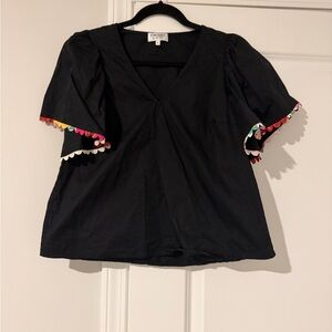 CROSBY by Mollie Burch Black Blouse with Multicolor Trim
